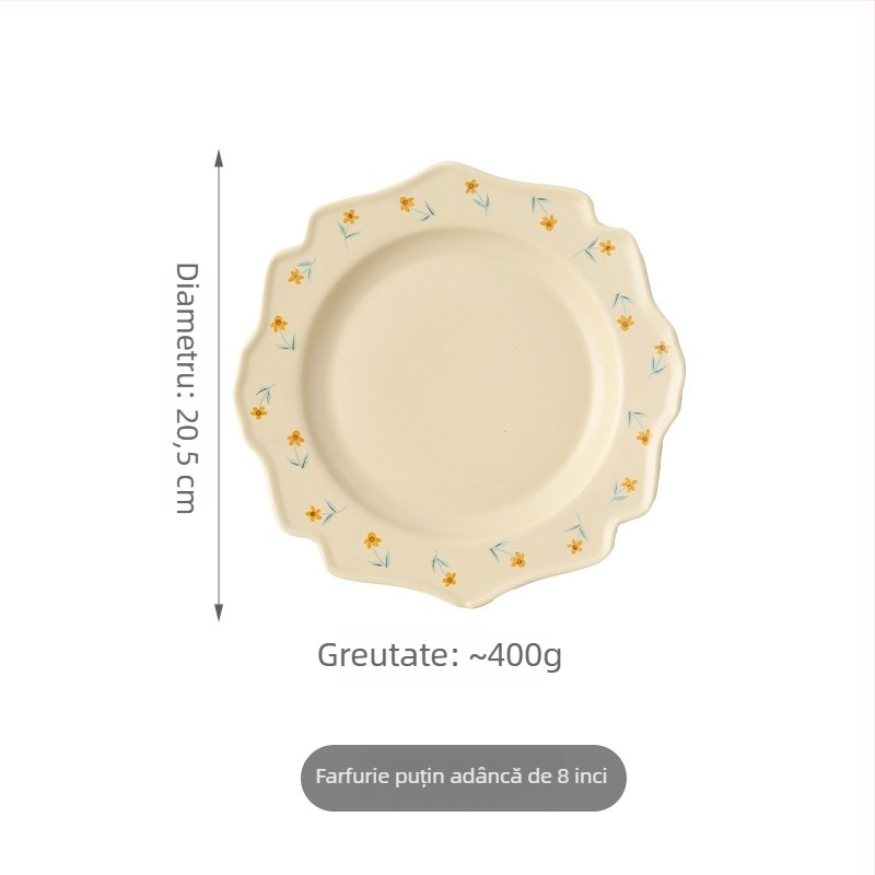 Set de veselă minimalist cu motive florale, farfurii și boluri neregulate, culori sub glazură, pentru uz casnic, stil Instagram