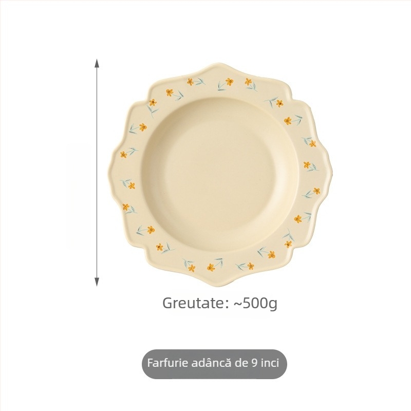 Set de veselă minimalist cu motive florale, farfurii și boluri neregulate, culori sub glazură, pentru uz casnic, stil Instagram