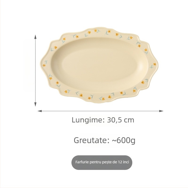 Set de veselă minimalist cu motive florale, farfurii și boluri neregulate, culori sub glazură, pentru uz casnic, stil Instagram