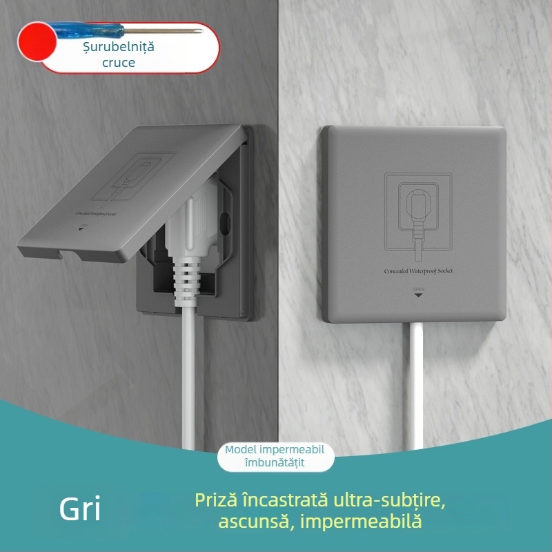 Priză încastrată ascunsă, tip 86, cu cinci contacte, pentru perete, panou impermeabil pentru frigider