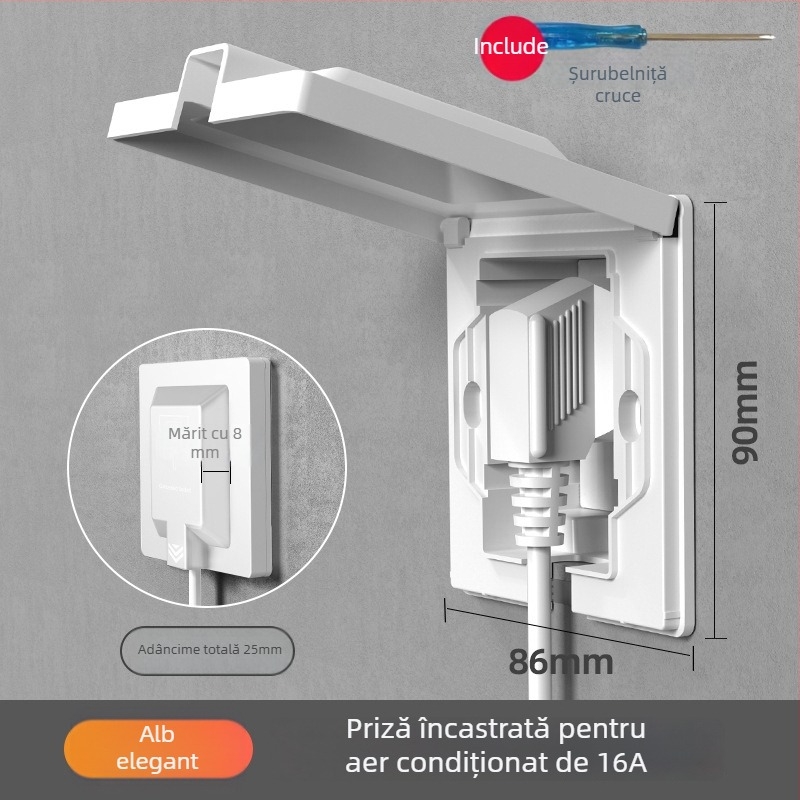 Priză încastrată ascunsă, tip 86, cu cinci contacte, pentru perete, panou impermeabil pentru frigider