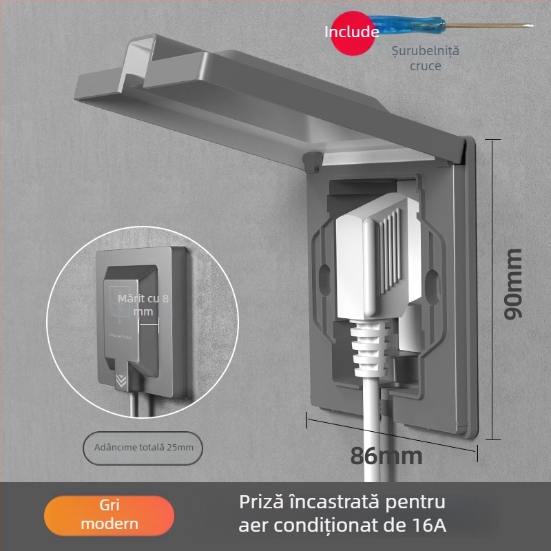 Priză încastrată ascunsă, tip 86, cu cinci contacte, pentru perete, panou impermeabil pentru frigider