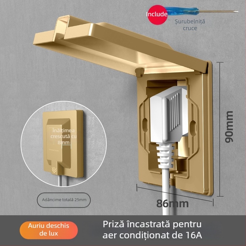 Priză încastrată ascunsă, tip 86, cu cinci contacte, pentru perete, panou impermeabil pentru frigider
