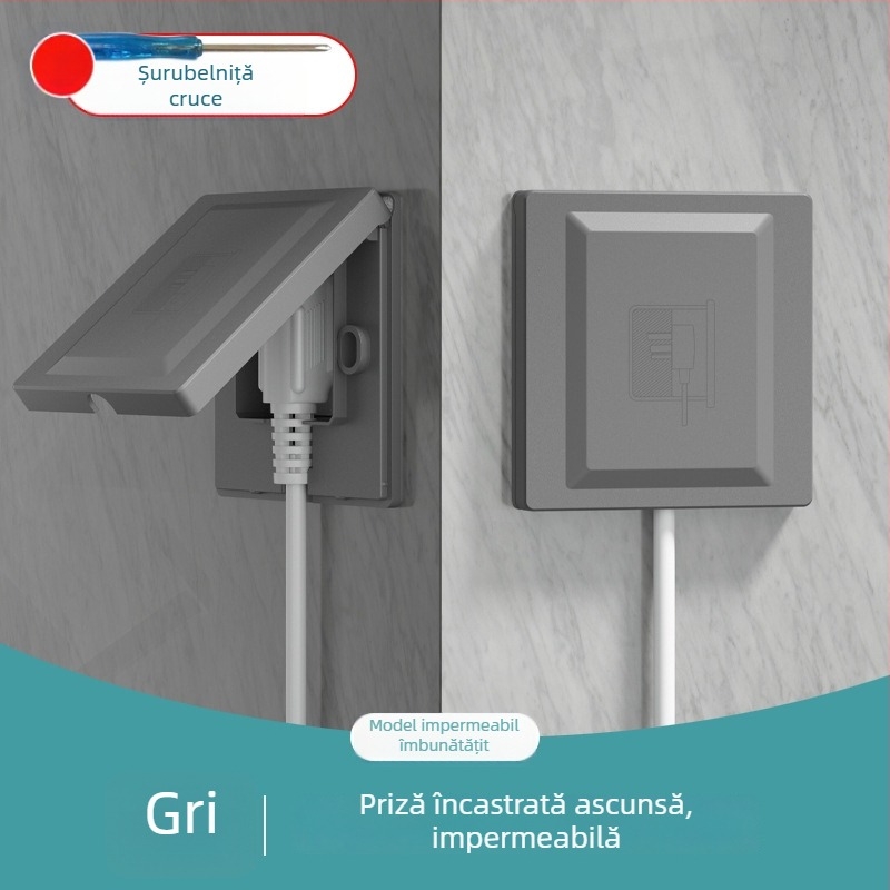 Priză încastrată ascunsă, tip 86, cu cinci contacte, pentru perete, panou impermeabil pentru frigider