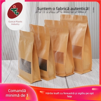 Saci din hârtie kraft cu fereastră, Stand-Up, etanșe, ambalaj alimentar pentru nuci