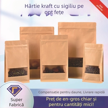 Saci din hârtie kraft cu fereastră, Stand-Up, etanșe, ambalaj alimentar pentru nuci