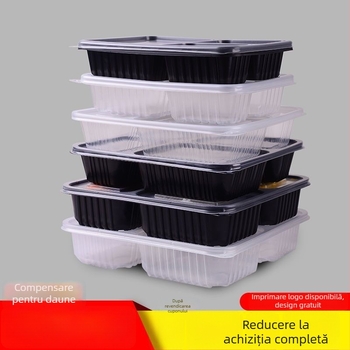 Cutie de prânz de unică folosință, cu patru până la șase compartimente, bol pentru supă, plastic îngroșat, ambalaj Bento pentru transport