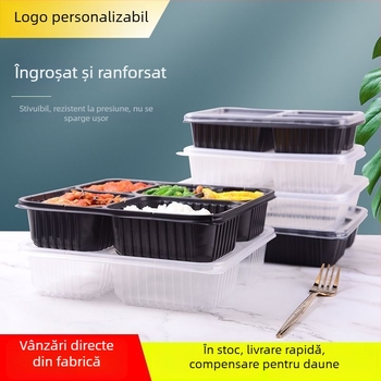 Cutie de prânz de unică folosință, cu patru până la șase compartimente, bol pentru supă, plastic îngroșat, ambalaj Bento pentru transport
