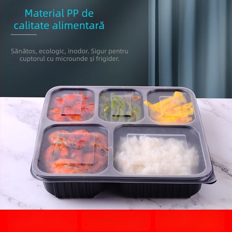 Cutie de prânz de unică folosință, cu patru până la șase compartimente, bol pentru supă, plastic îngroșat, ambalaj Bento pentru transport