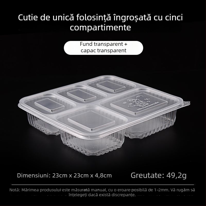 Cutie de prânz de unică folosință, cu patru până la șase compartimente, bol pentru supă, plastic îngroșat, ambalaj Bento pentru transport