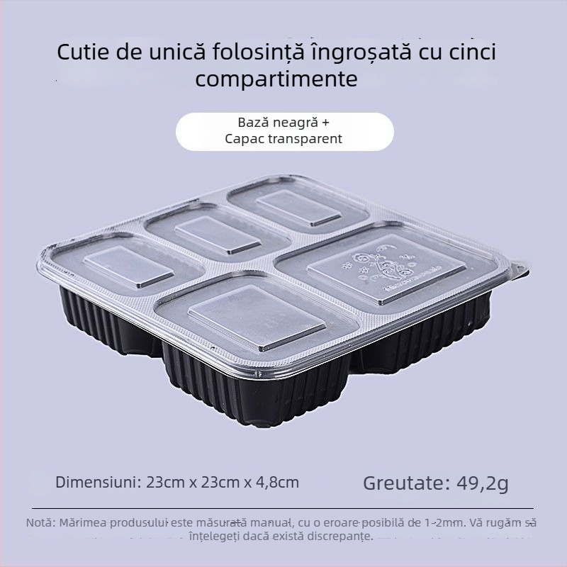 Cutie de prânz de unică folosință, cu patru până la șase compartimente, bol pentru supă, plastic îngroșat, ambalaj Bento pentru transport