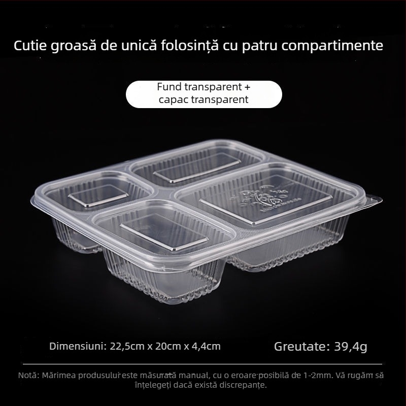 Cutie de prânz de unică folosință, cu patru până la șase compartimente, bol pentru supă, plastic îngroșat, ambalaj Bento pentru transport