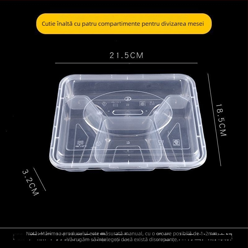 Cutie de prânz de unică folosință, cu patru până la șase compartimente, bol pentru supă, plastic îngroșat, ambalaj Bento pentru transport