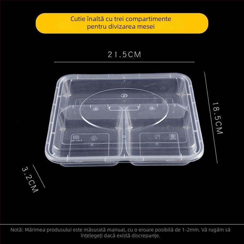 Cutie de prânz de unică folosință, cu patru până la șase compartimente, bol pentru supă, plastic îngroșat, ambalaj Bento pentru transport