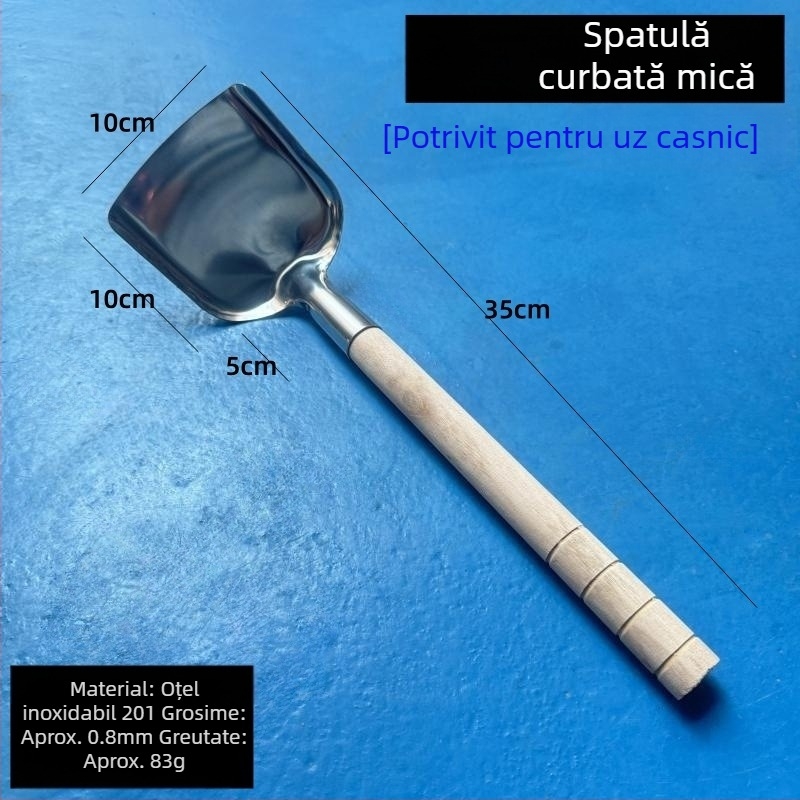 Spatulă din oțel inoxidabil îngroșată pentru gătit acasă, spatulă mare de bucătărie cu mâner din lemn, protecție împotriva arsurilor, stil tradițional