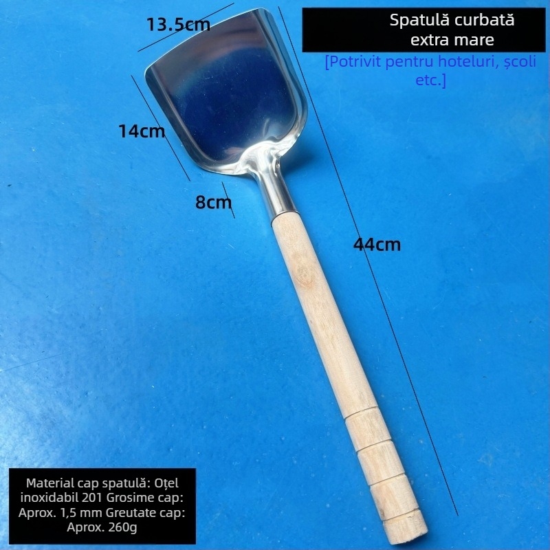 Spatulă din oțel inoxidabil îngroșată pentru gătit acasă, spatulă mare de bucătărie cu mâner din lemn, protecție împotriva arsurilor, stil tradițional