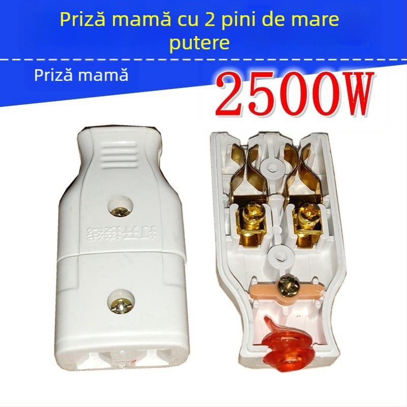 Prelungitor de alimentare din cupru pur, conform standardelor naționale, conector feminin cu două găuri, doi pini plati și priză de monitorizare a alimentării