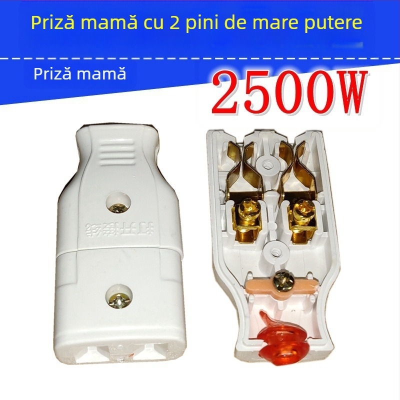 Prelungitor de alimentare din cupru pur, conform standardelor naționale, conector feminin cu două găuri, doi pini plati și priză de monitorizare a alimentării