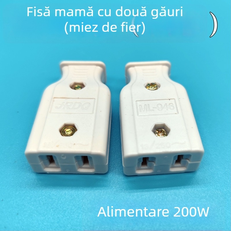 Prelungitor de alimentare din cupru pur, conform standardelor naționale, conector feminin cu două găuri, doi pini plati și priză de monitorizare a alimentării