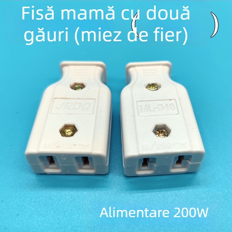 Prelungitor de alimentare din cupru pur, conform standardelor naționale, conector feminin cu două găuri, doi pini plati și priză de monitorizare a alimentării