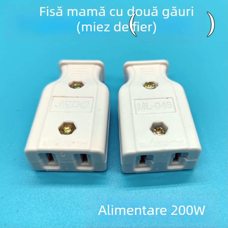 Prelungitor de alimentare din cupru pur, conform standardelor naționale, conector feminin cu două găuri, doi pini plati și priză de monitorizare a alimentării
