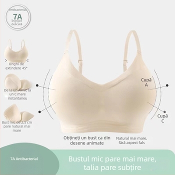 Sutien fara cusături cu burete pentru bust mic, susține și adună, respirabil, stil vestă, închidere pe spate, imprimeu cu desene animate, pentru femei