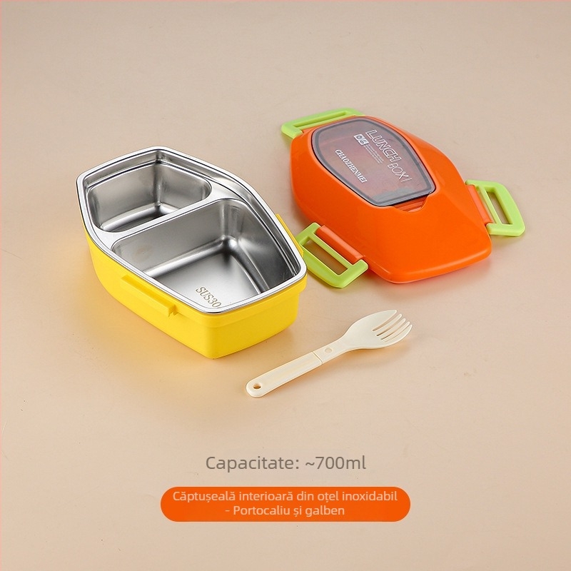 Cutie de prânz din oțel inoxidabil, compartimentată, de calitate alimentară, portabilă pentru școală și serviciu, menține alimentele proaspete