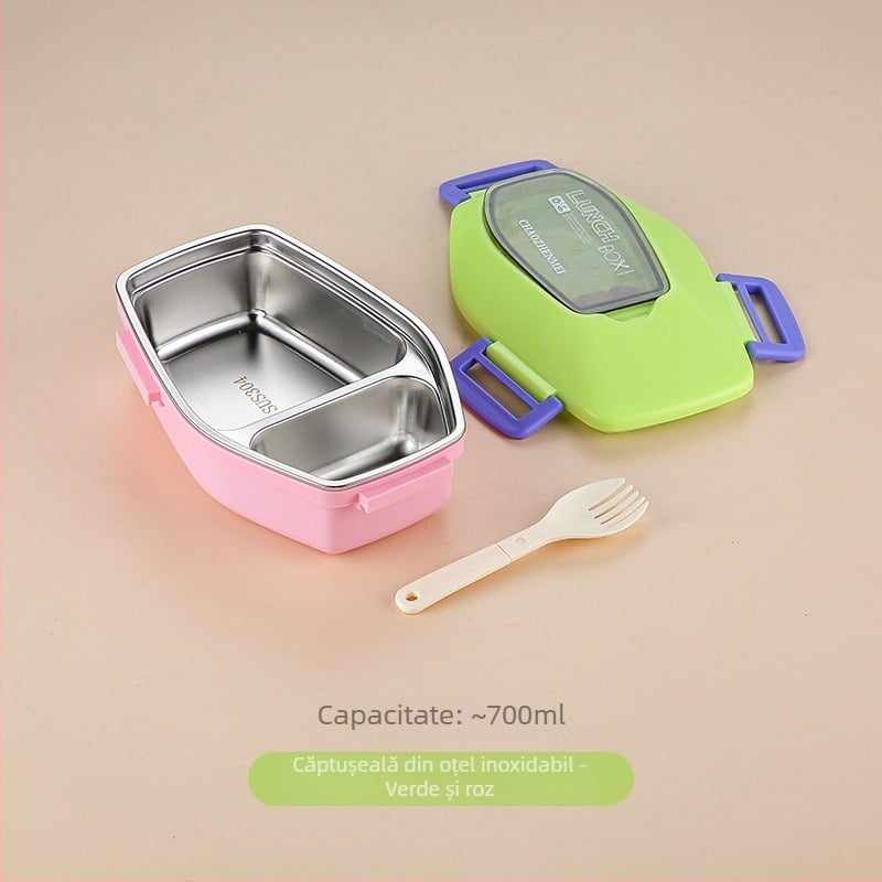 Cutie de prânz din oțel inoxidabil, compartimentată, de calitate alimentară, portabilă pentru școală și serviciu, menține alimentele proaspete
