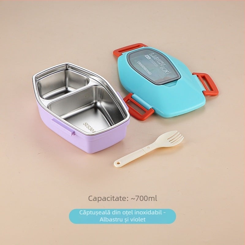 Cutie de prânz din oțel inoxidabil, compartimentată, de calitate alimentară, portabilă pentru școală și serviciu, menține alimentele proaspete