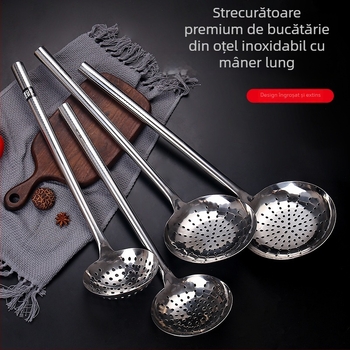 Oțel inoxidabil alimentar: lingură de gătit cu sită din plasă, lingură pentru tăiței, spatulă mare, lingură de filtrare, groasă și durabilă