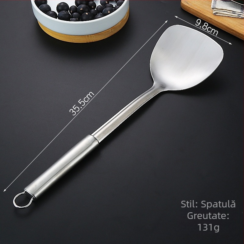 Set de spatule din oțel inoxidabil 430 – spatule pentru prăjit, lingură, strecurător mare, mâner gros, set complet