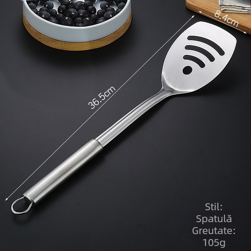 Set de spatule din oțel inoxidabil 430 – spatule pentru prăjit, lingură, strecurător mare, mâner gros, set complet