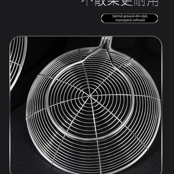 Spatulă din oțel inoxidabil cu mâner din lemn imitatie rosewood, plasă rotundă dublă, pentru uz casnic, potrivită pentru tăiței, găluște chinezești și wontons, cu funcție de scurgere