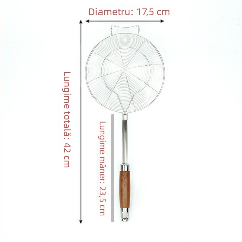 Spatulă din oțel inoxidabil cu mâner din lemn imitatie rosewood, plasă rotundă dublă, pentru uz casnic, potrivită pentru tăiței, găluște chinezești și wontons, cu funcție de scurgere