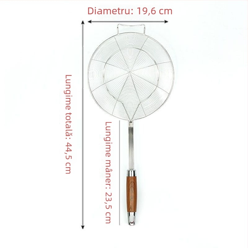 Spatulă din oțel inoxidabil cu mâner din lemn imitatie rosewood, plasă rotundă dublă, pentru uz casnic, potrivită pentru tăiței, găluște chinezești și wontons, cu funcție de scurgere