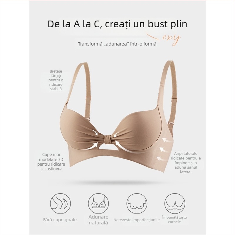 Sutien feminin fără fir, push-up, pentru sâni mici, fără cusături, design perforat, susținere moale, anti-lăsare a sânilor