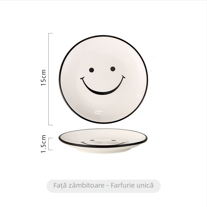 Farfurie ceramică cu față zâmbitoare pentru oase, farfurie rotundă pentru gustări și prăjituri