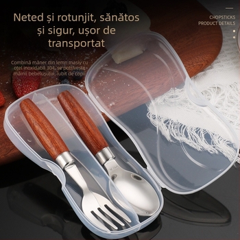 Set tacâmuri pentru copii din oțel inoxidabil 304: lingură și furculiță pentru învățarea alimentației, mâner răsucit