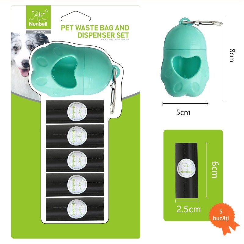 Dispenser portabil pentru pungi de gunoi pentru animale, cu temă pinguin, separator pentru pungile de pisică și câine, breloc, material PE