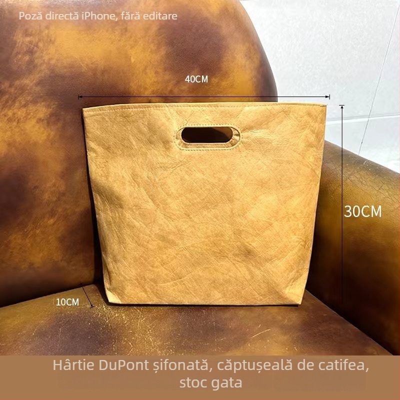 Geantă de hârtie Dupont cu logo personalizat, stil retro, rezistentă la apă, din hârtie Kraft, sacoșă ecologică de cumpărături