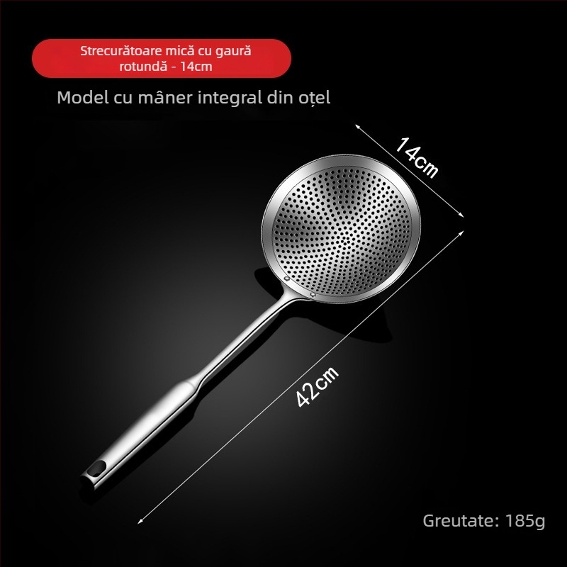 Lingură-șurătoare din oțel inoxidabil, mare, pentru bucătărie, design monobloc, ideală pentru gyoza și tăiței, pentru prăjit și scurgere