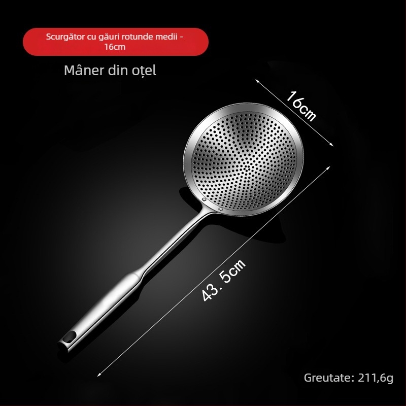 Lingură-șurătoare din oțel inoxidabil, mare, pentru bucătărie, design monobloc, ideală pentru gyoza și tăiței, pentru prăjit și scurgere