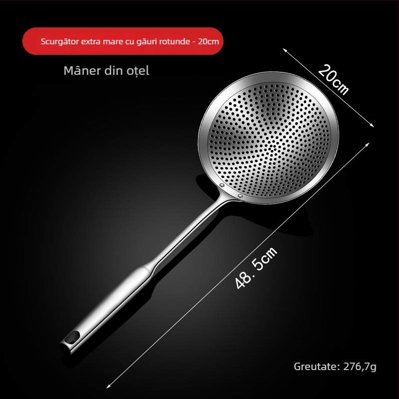 Lingură-șurătoare din oțel inoxidabil, mare, pentru bucătărie, design monobloc, ideală pentru gyoza și tăiței, pentru prăjit și scurgere