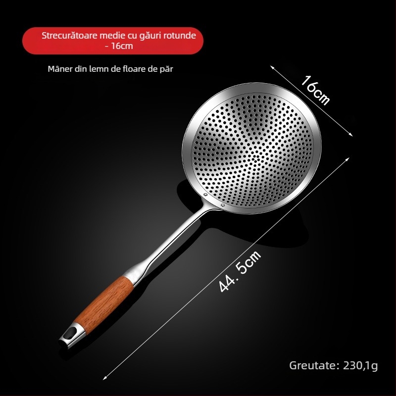 Lingură-șurătoare din oțel inoxidabil, mare, pentru bucătărie, design monobloc, ideală pentru gyoza și tăiței, pentru prăjit și scurgere
