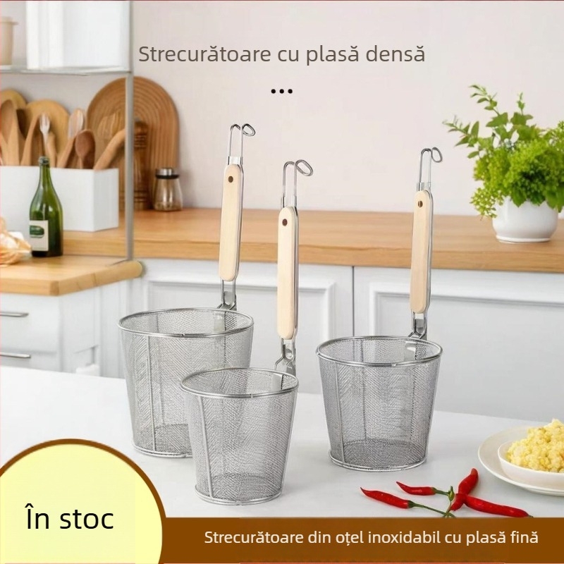Colander din oțel inoxidabil pentru Malatang, coș pentru tăiței, filtru, coș de ulei, mâner anti-derapare, cârlige duble, rezistent la căldură