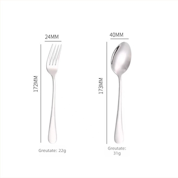 Set tacâmuri din oțel inoxidabil: furculiță și lingură, 410 oțel, finisaj oglindă, portabil, 2 piese, culori roz, albastru, verde