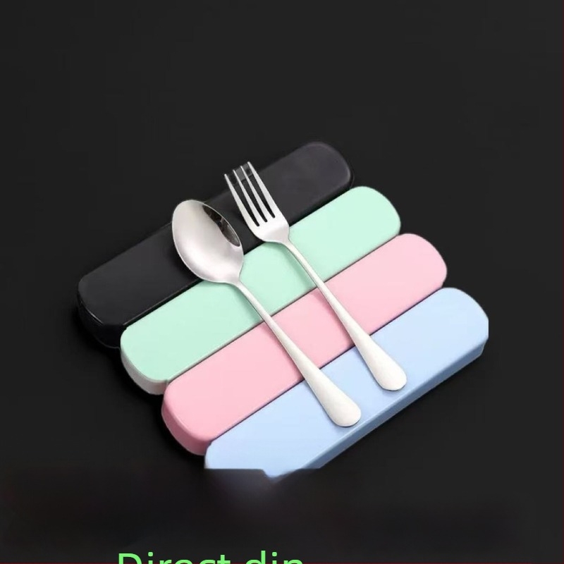 Set tacâmuri din oțel inoxidabil: furculiță și lingură, 410 oțel, finisaj oglindă, portabil, 2 piese, culori roz, albastru, verde