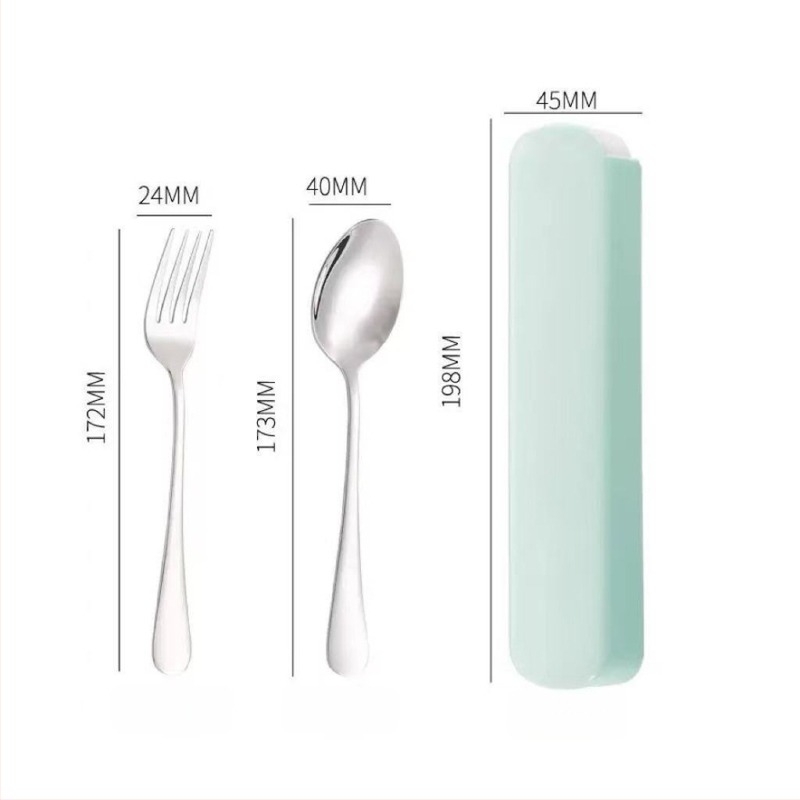 Set tacâmuri din oțel inoxidabil: furculiță și lingură, 410 oțel, finisaj oglindă, portabil, 2 piese, culori roz, albastru, verde