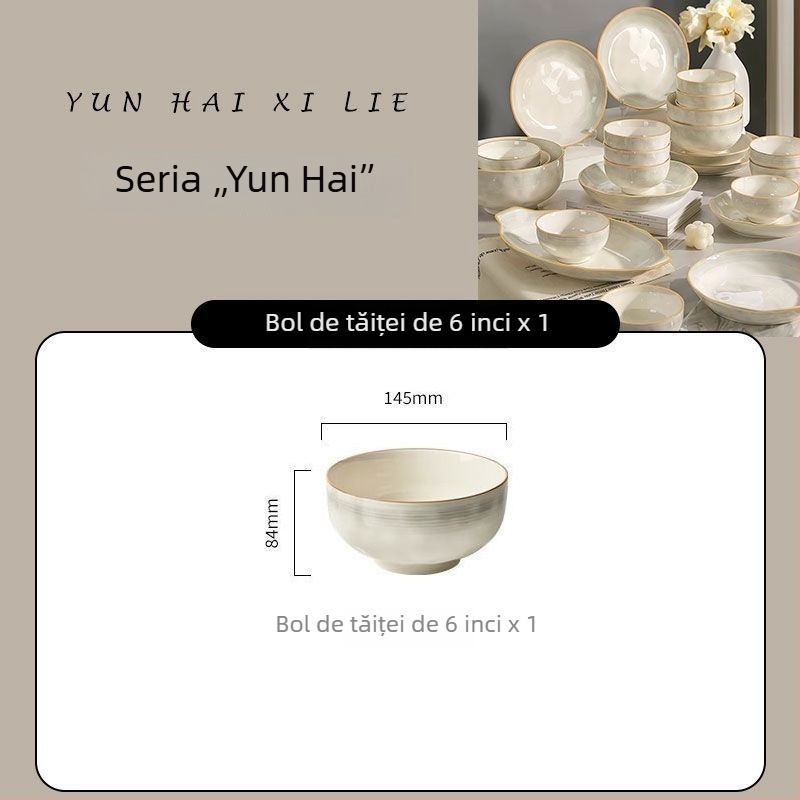 Set de boluri și farfurii cu underglaze color, model 2026, pentru uz casnic, porțelan ceramic cu estetică înaltă, ideal pentru casa nouă