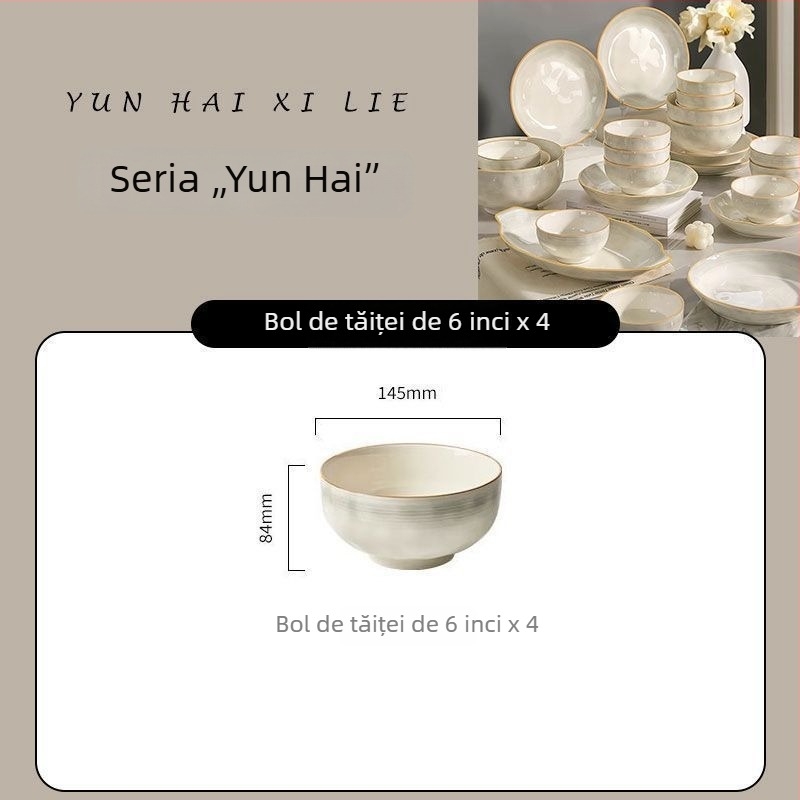 Set de boluri și farfurii cu underglaze color, model 2026, pentru uz casnic, porțelan ceramic cu estetică înaltă, ideal pentru casa nouă